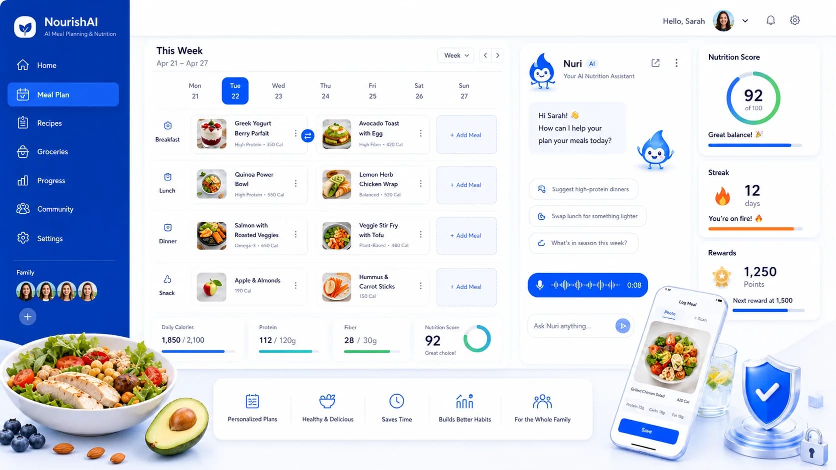 Meal Planning & Nutrition Assistant interface preview