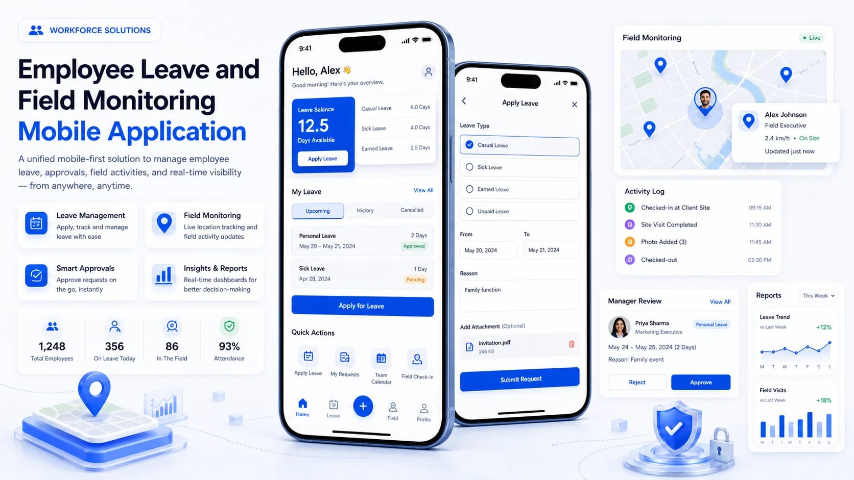 Employee Leave and Field Monitoring Mobile Application interface preview